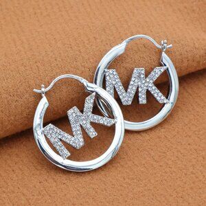 Michael Kors | Pave Hollow Logo - Silver Plated Hoop Earrings